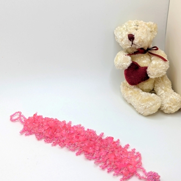 Pink crystal chip beaded bracelet handmade - Picture 4 of 8